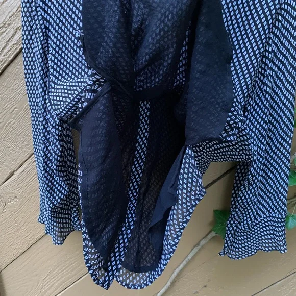 Style Co 3/4 ruffle sleeve button-up Shirt Sz 14P black white check business top - Picture 15 of 16